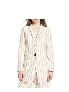 Chriselle x J.O.A. XS Ivory Tan Striped One-Button Boyfriend Blazer Jacket